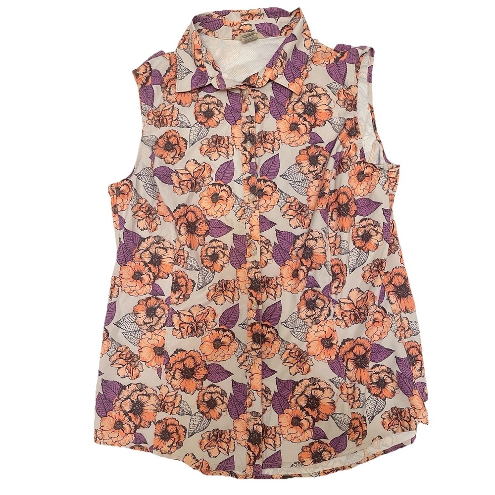 Duluth Trading Shirt Womens Size Large Floral Nylon Sleeveless Button Up Top